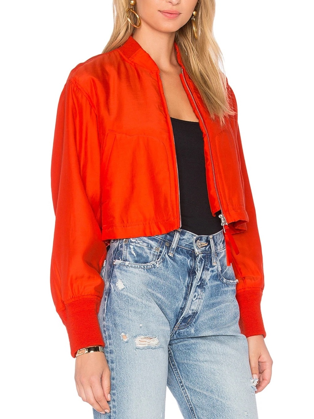 T by Alexander Wang • Silk Cotton Cropped Bomber Jacket